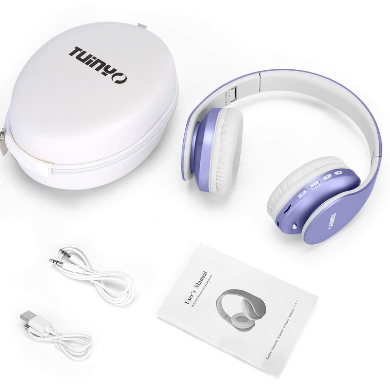 TUINYO Wireless Headphones Over Ear, Bluetooth Headphones with Microphone, Foldable Stereo Wireless Headsetfor Travel Work TV PC Cellphone-Purple - Image 5